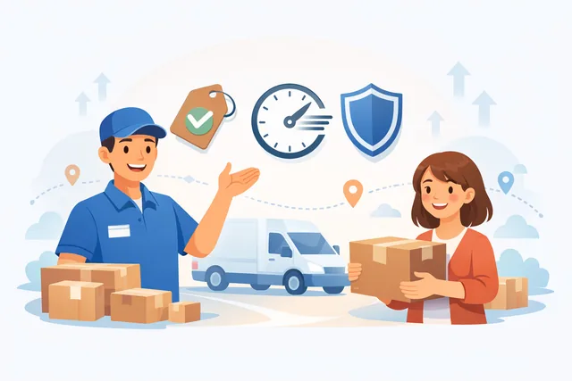 Courier helping customer choose cost-effective shipping option in Delta BC