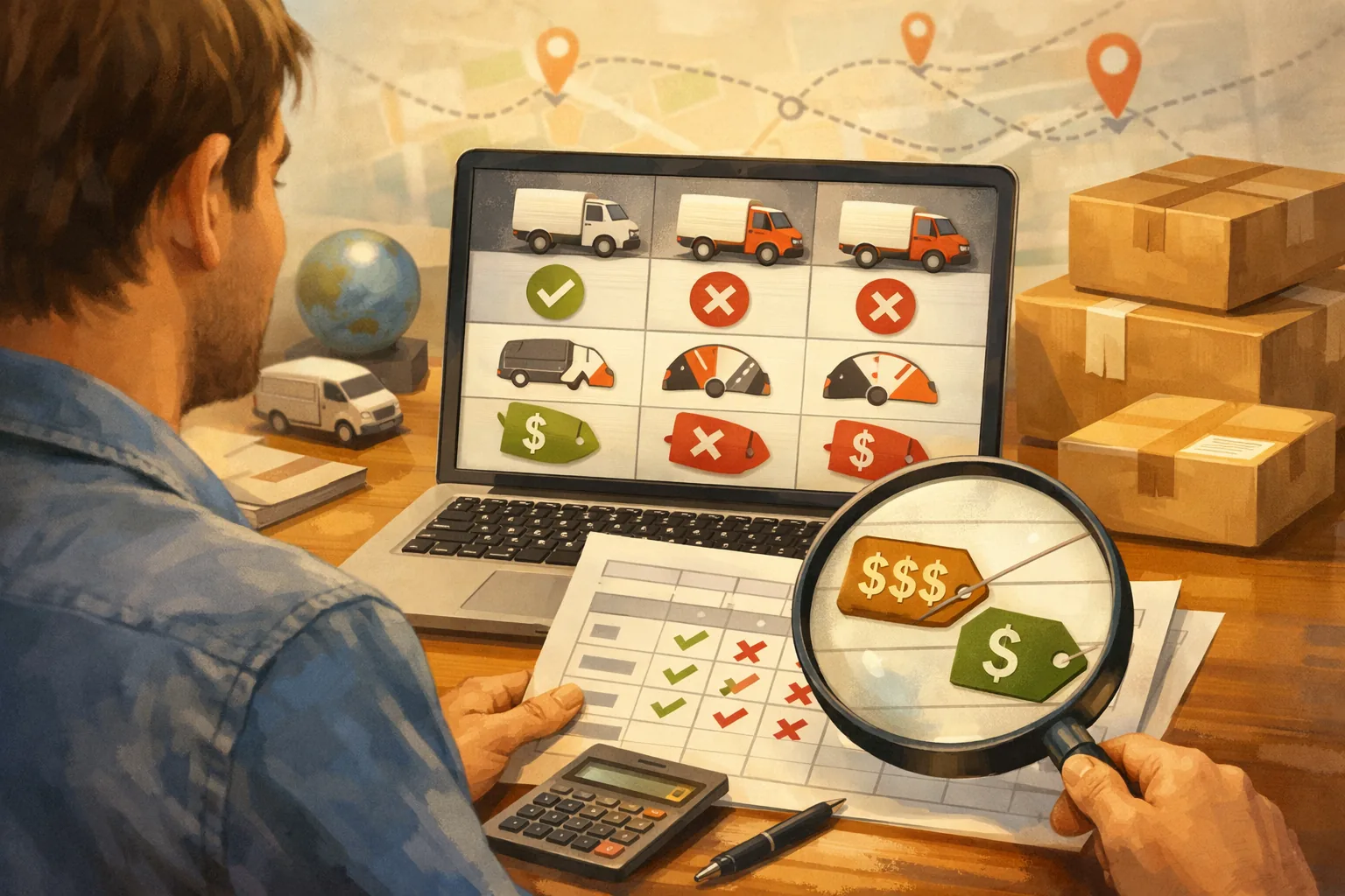 Customer comparing courier service options on a laptop to avoid overpaying in Delta, BC.