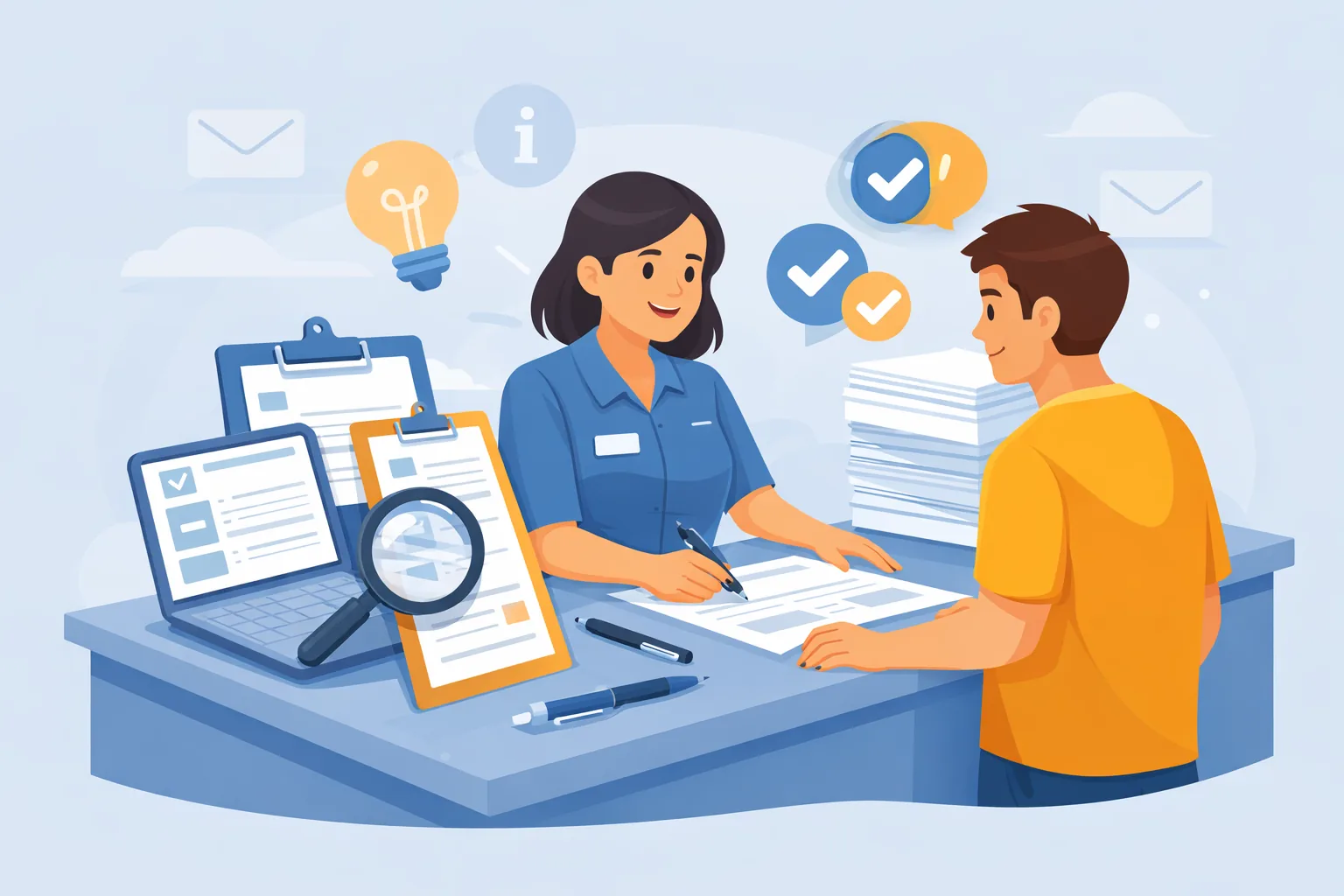 Team member helping a customer print and scan paperwork at a Delta, BC courier counter.