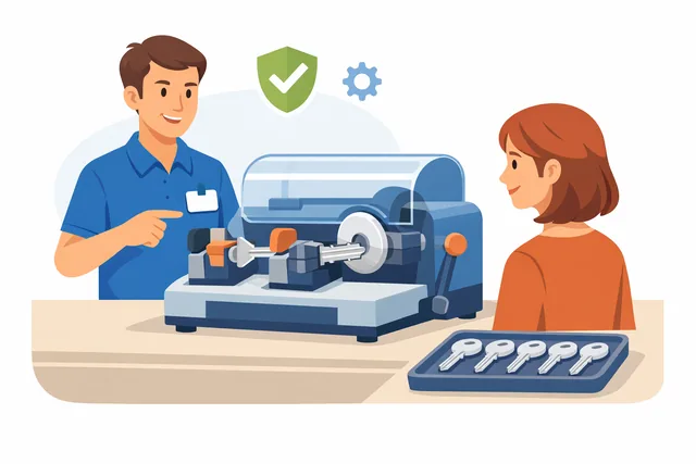 Key cutting station preparing duplicate keys for home and office access in Delta, BC.