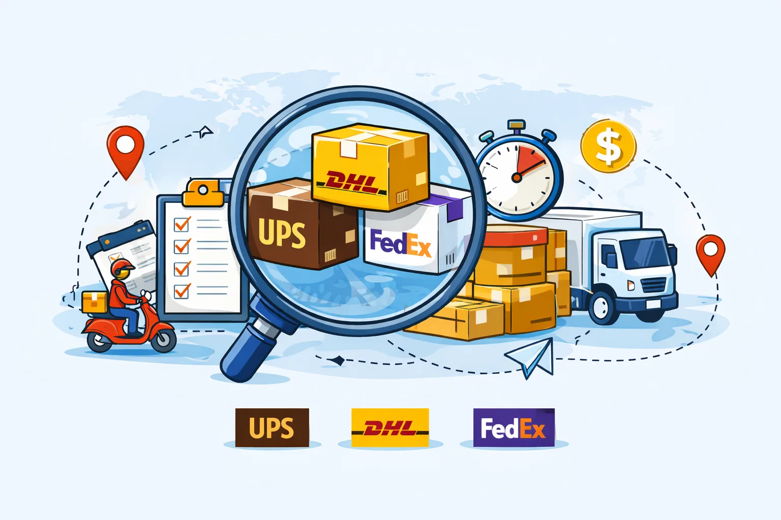 Team reviewing shipping carrier options, rates, and tracking routes for deliveries in Delta, BC.