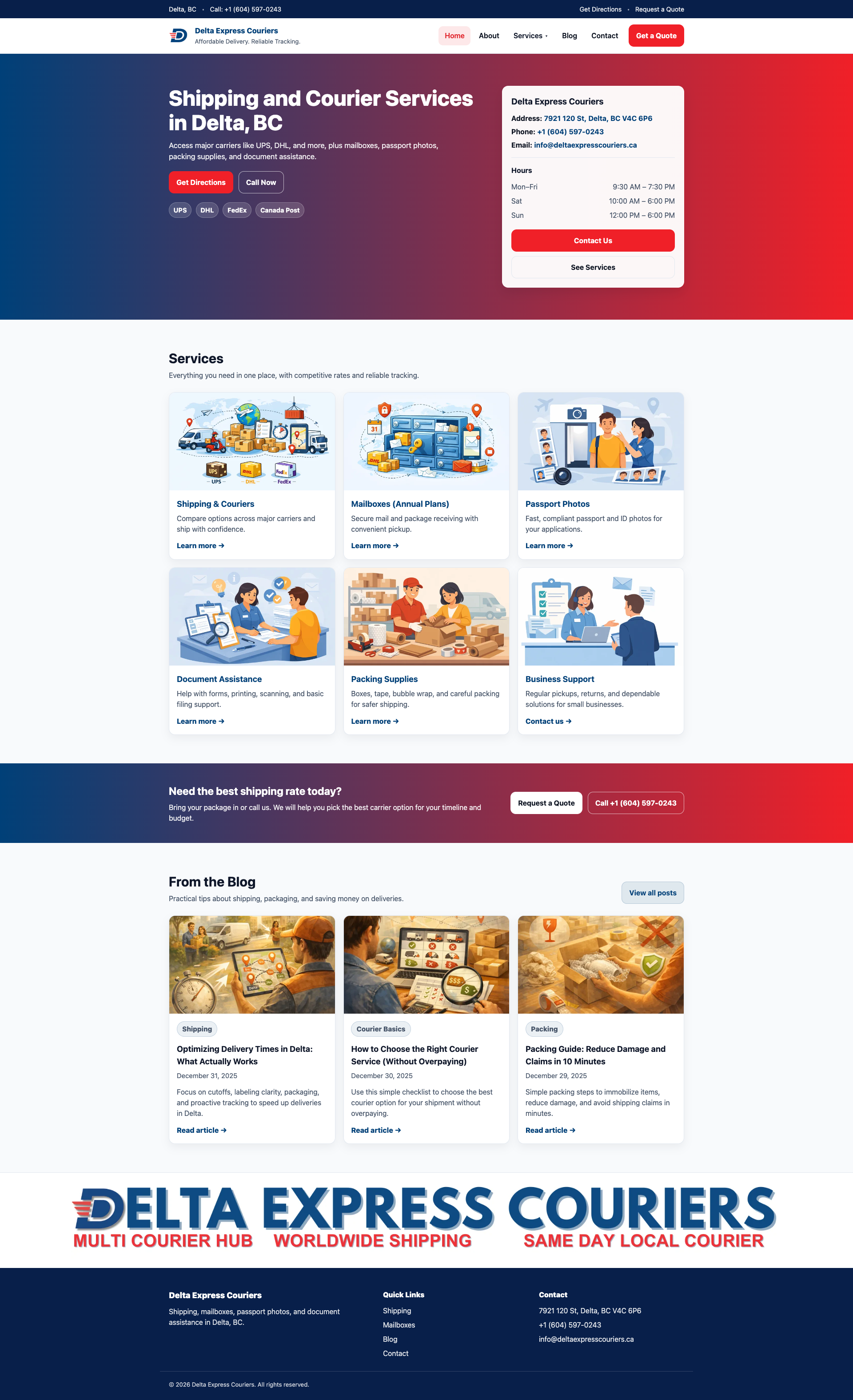 Delta Express Couriers full website render for signage